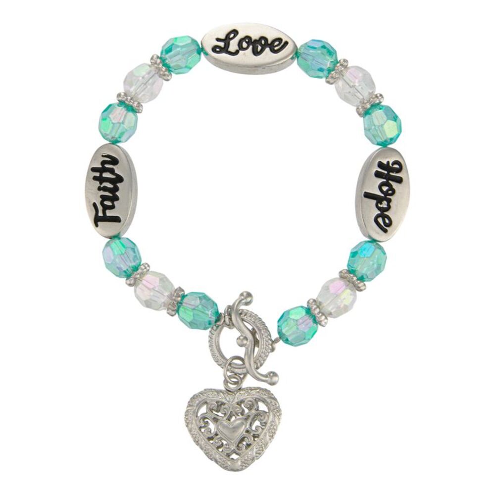 Faith Hope Love Beaded December Birthstone Bracelet with Silver Heart Charm